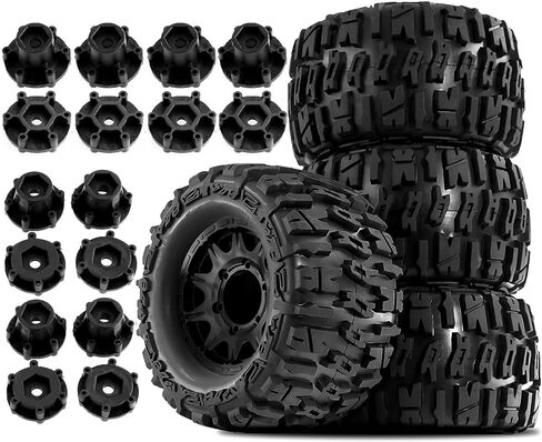 مجموعة عجلات وإطارات سداسية RC مقاس 12 مم/14 مم من STMU لشاحنات RC 1/10 - متوافقة مع Traxxas Rustler، Stampede، Hoss 2WD/4X4 VXL، Arrma، Redcat، RIAARIO، AMORIL - 4 قطع (أخضر) in Kuwait