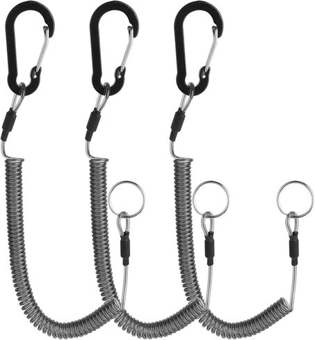 حبل ملفوف آمن قابل للسحب، 3 قطع حبل صيد شديد التحمل، ملحقات حبل صيد السمك، أداة حبال صيد السمك مع مشبك من سبائك الألومنيوم لكماشات قوارب الكاياك (أسود) in Kuwait