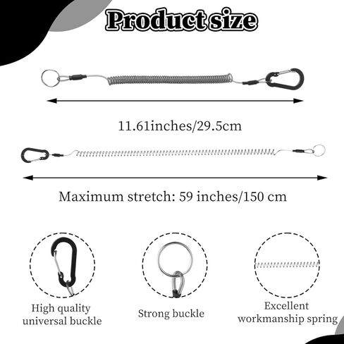 حبل ملفوف آمن قابل للسحب، 3 قطع حبل صيد شديد التحمل، ملحقات حبل صيد السمك، أداة حبال صيد السمك مع مشبك من سبائك الألومنيوم لكماشات قوارب الكاياك (أسود) in Kuwait