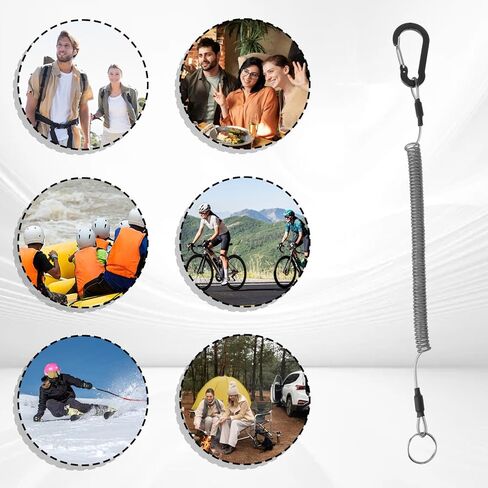 حبل ملفوف آمن قابل للسحب، 3 قطع حبل صيد شديد التحمل، ملحقات حبل صيد السمك، أداة حبال صيد السمك مع مشبك من سبائك الألومنيوم لكماشات قوارب الكاياك (أسود) in Kuwait