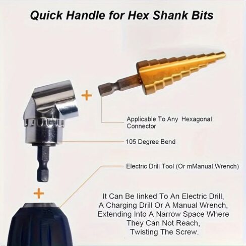 4pcs Impact Grade Power Tool Set with Socket Adapter & Extension - Durable Metal Construction, Includes 1/4", 3/8", 1/2" Hex Shank Drill Bits, Nut Driver, and 105° Right Angle Attachment in Saudi Arabia