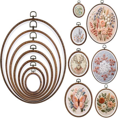 Suncalla 7 Pcs Large Oval Embroidery Hoop Frame Set Decorative Imitated Wood Embroidery Frame Oval Cross Stitch Hoop Ring for Art Craft DIY Sewing and Hanging Ornaments Decor in Saudi Arabia