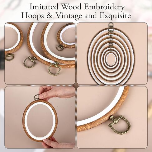 Suncalla 7 Pcs Large Oval Embroidery Hoop Frame Set Decorative Imitated Wood Embroidery Frame Oval Cross Stitch Hoop Ring for Art Craft DIY Sewing and Hanging Ornaments Decor in Saudi Arabia