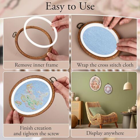 Suncalla 7 Pcs Large Oval Embroidery Hoop Frame Set Decorative Imitated Wood Embroidery Frame Oval Cross Stitch Hoop Ring for Art Craft DIY Sewing and Hanging Ornaments Decor in Saudi Arabia