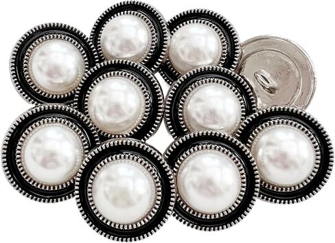 PEPPERLONELY 10PC Faux Pearl Metal Buttons for Clothing, Jeans, Crafts, Pants, Blazer, Sewing, Jacket, Jewlery Making (Silver/Black, 20mm) in Saudi Arabia