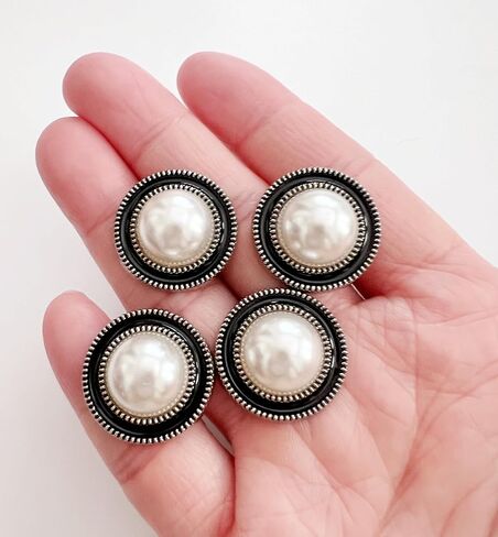 PEPPERLONELY 10PC Faux Pearl Metal Buttons for Clothing, Jeans, Crafts, Pants, Blazer, Sewing, Jacket, Jewlery Making (Silver/Black, 20mm) in Saudi Arabia