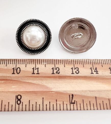 PEPPERLONELY 10PC Faux Pearl Metal Buttons for Clothing, Jeans, Crafts, Pants, Blazer, Sewing, Jacket, Jewlery Making (Silver/Black, 20mm) in Saudi Arabia