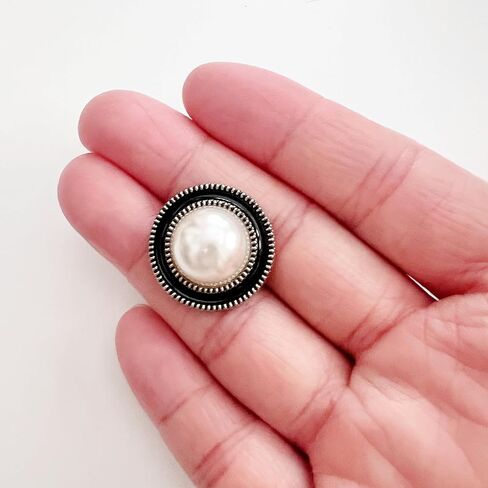 PEPPERLONELY 10PC Faux Pearl Metal Buttons for Clothing, Jeans, Crafts, Pants, Blazer, Sewing, Jacket, Jewlery Making (Silver/Black, 20mm) in Saudi Arabia