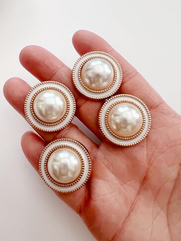 PEPPERLONELY 10PC Faux Pearl Metal Buttons for Clothing, Jeans, Crafts, Pants, Blazer, Sewing, Jacket, Jewlery Making (Silver/Black, 20mm) in Saudi Arabia