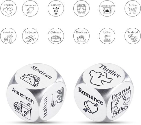 Funny Date Night Dice Set Anniversary Wedding Gifts for Him Her Valentines Engagement Christmas Bride Shower Gifts for Boyfriend Girlfriend Dinner Movie Decider Dice for Couple Foodie Steel Dice Ideas in Saudi Arabia
