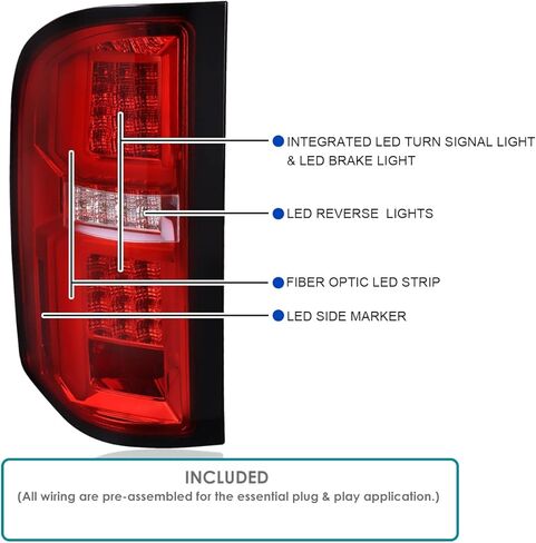مصابيح خلفية LED حمراء من SPEC-D مع قضبان إضاءة LED متوافقة مع 2007-2013 Chevy Silverado 1500/2500HD/3500HD، مجموعة زوج يسار + يمين in Saudi Arabia
