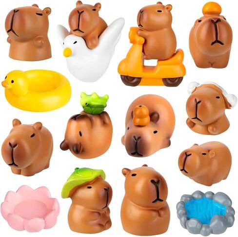 مجموعة تماثيل كابيبارا الصغيرة 15 قطعة من تماثيل كابيبارا لتزيين الكيك من الراتنج وأشكال حيوانات صغيرة مع ملحقات لبيت الدمى والحديقة الخيالية وديكور عيد الميلاد in Kuwait