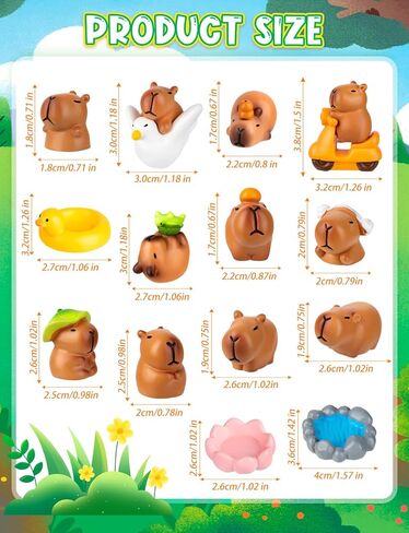 مجموعة تماثيل كابيبارا الصغيرة 15 قطعة من تماثيل كابيبارا لتزيين الكيك من الراتنج وأشكال حيوانات صغيرة مع ملحقات لبيت الدمى والحديقة الخيالية وديكور عيد الميلاد in Kuwait