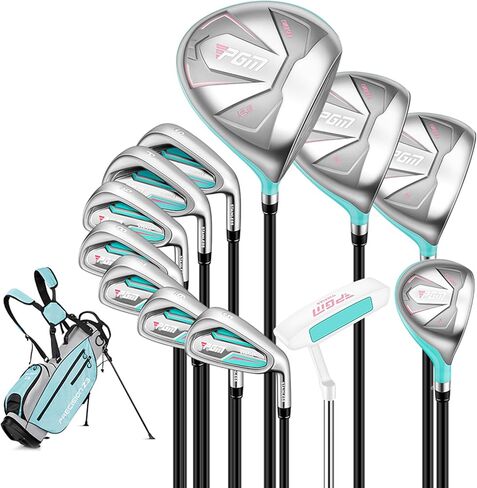 PGM Women's Golf Club Set with 12pcs Clubs - 4 Woods(#1,3,5,4H), 7 Irons(#5,6,7,8,9,PW,SW), and 1 Putter - with Golf Stand Bag in Kuwait