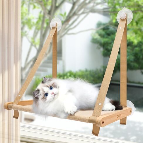 Foldable Cat Window Perch, Cordless Cat Hammock Window with 4 Strong Suction Cups, Cat Beds for Indoor Cats, Solid Metal Frame Holds 44lbs, Reversible Cover, 20.4L'' x 11.8W'', Grey in Kuwait