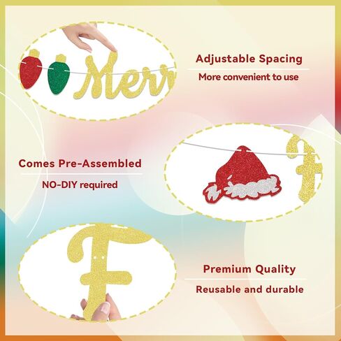 Merry Friendsmas Banner Christmas Paty Decorations, Funny Christmas Party Decor, Xmas Holiday Office Home Decor Gold Glitter in Saudi Arabia
