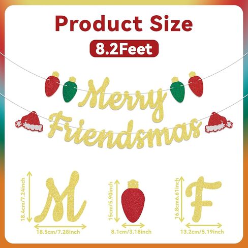 Merry Friendsmas Banner Christmas Paty Decorations, Funny Christmas Party Decor, Xmas Holiday Office Home Decor Gold Glitter in Saudi Arabia