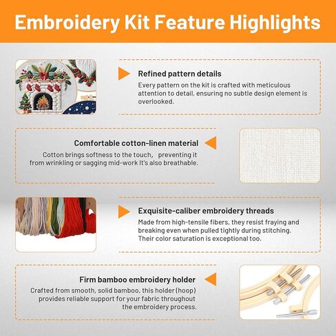 Elecbee Christmas Embroidery Kit for Adults, 4 Sets Embroidery Kit for Beginners Christmas Cross Stitch Kits for Beginners with Needles, Thread, Pattern and Instructions in Saudi Arabia