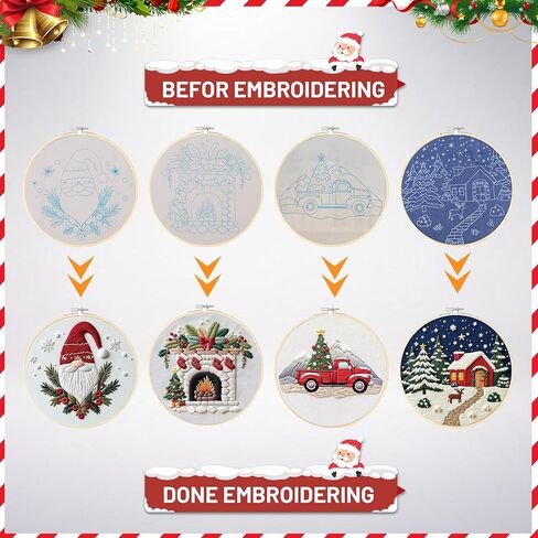 Elecbee Christmas Embroidery Kit for Adults, 4 Sets Embroidery Kit for Beginners Christmas Cross Stitch Kits for Beginners with Needles, Thread, Pattern and Instructions in Saudi Arabia