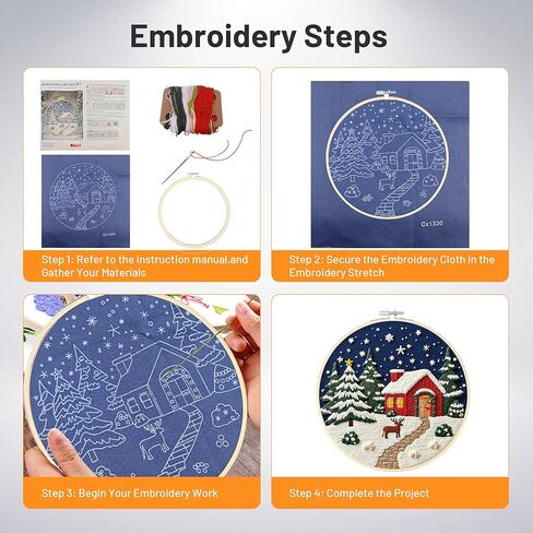 Elecbee Christmas Embroidery Kit for Adults, 4 Sets Embroidery Kit for Beginners Christmas Cross Stitch Kits for Beginners with Needles, Thread, Pattern and Instructions in Saudi Arabia