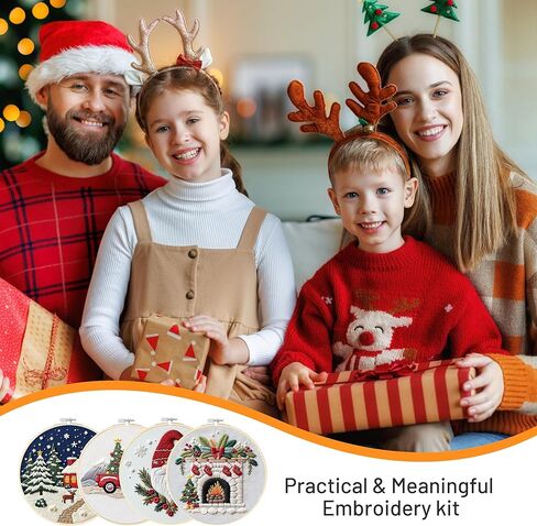 Elecbee Christmas Embroidery Kit for Adults, 4 Sets Embroidery Kit for Beginners Christmas Cross Stitch Kits for Beginners with Needles, Thread, Pattern and Instructions in Saudi Arabia