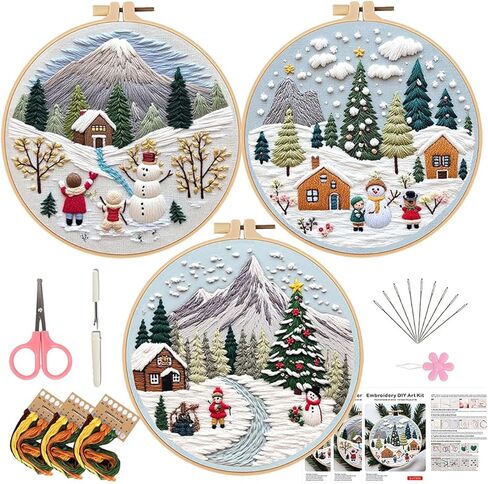 Elecbee Christmas Embroidery Kit for Adults, 4 Sets Embroidery Kit for Beginners Christmas Cross Stitch Kits for Beginners with Needles, Thread, Pattern and Instructions in Saudi Arabia