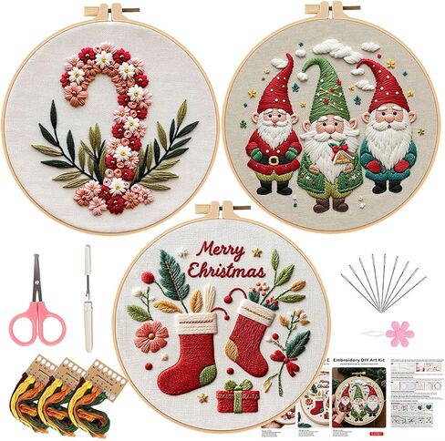 Elecbee Christmas Embroidery Kit for Adults, 4 Sets Embroidery Kit for Beginners Christmas Cross Stitch Kits for Beginners with Needles, Thread, Pattern and Instructions in Saudi Arabia