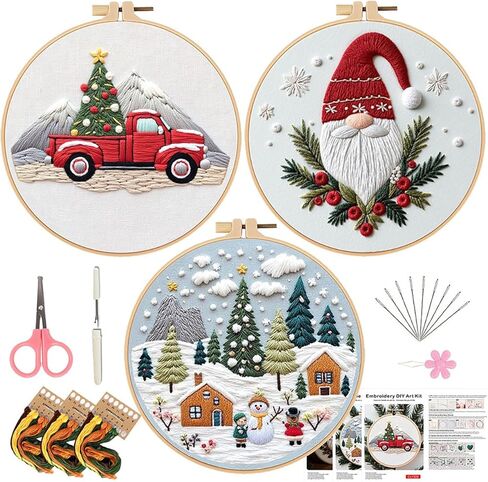 Elecbee Christmas Embroidery Kit for Adults, 4 Sets Embroidery Kit for Beginners Christmas Cross Stitch Kits for Beginners with Needles, Thread, Pattern and Instructions in Saudi Arabia