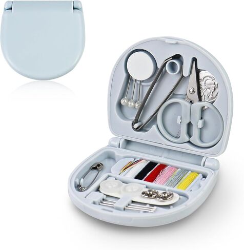 Mini Minimalist Portable Sewing Box, Cute Basic Emergency Sewing Kit with Needles Threads Buttons Scissors for Travel, Small Sews Box Kit for Women Adults to Daily Use (Light Blue) in Saudi Arabia