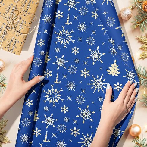 Jajajuegos Christmas Wrapping Paper Set - 12 Sheets Xmas Gift Wrapping Paper, 4 Design Including Snowflakes, Reindeer & Merry Christmas Patterns | 20x27'' for Winter Holiday Themed Party Decorations in Saudi Arabia