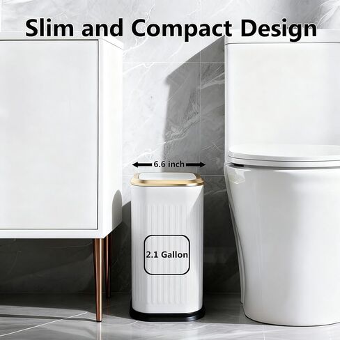 TIPGO Bathroom Trash Can with Lid, 2.1 Gallon / 8 Liter Small Garbage Can, Press Top Bin, Stainless Steel Wastebasket with Pop-Up Lid for Bedroom, Living Room, Office (White) in Kuwait