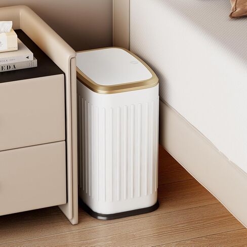 TIPGO Bathroom Trash Can with Lid, 2.1 Gallon / 8 Liter Small Garbage Can, Press Top Bin, Stainless Steel Wastebasket with Pop-Up Lid for Bedroom, Living Room, Office (White) in Kuwait
