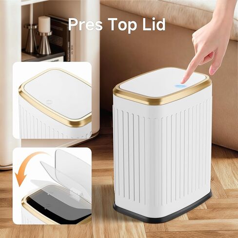 TIPGO Bathroom Trash Can with Lid, 2.1 Gallon / 8 Liter Small Garbage Can, Press Top Bin, Stainless Steel Wastebasket with Pop-Up Lid for Bedroom, Living Room, Office (White) in Kuwait