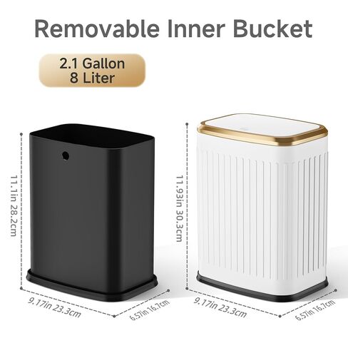 TIPGO Bathroom Trash Can with Lid, 2.1 Gallon / 8 Liter Small Garbage Can, Press Top Bin, Stainless Steel Wastebasket with Pop-Up Lid for Bedroom, Living Room, Office (White) in Kuwait