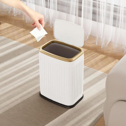 TIPGO Bathroom Trash Can with Lid, 2.1 Gallon / 8 Liter Small Garbage Can, Press Top Bin, Stainless Steel Wastebasket with Pop-Up Lid for Bedroom, Living Room, Office (White) in Kuwait