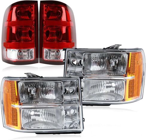Headlights Tail Lights Kit Compatible with 2007-2013 GMC Sierra Head light Rear Taillights Assembly Replacement for GM2800196 GM2503263 in Saudi Arabia
