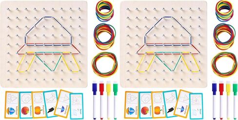 LovesTown Geoboard الخشبية، ألعاب مونتيسوري للأطفال لعبة تعليمية رسومية 8x8 لوحة جغرافية مع أربطة مطاطية دعابة الدماغ للأولاد والبنات in Kuwait
