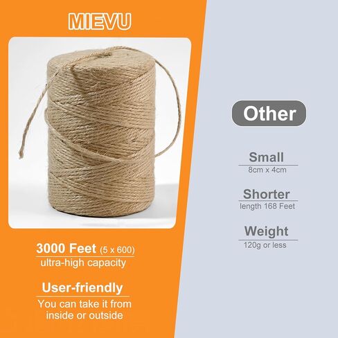 5 PCS Twine String Bulk - 3000 Feet Long Garden Twine, 2mm Thin Natural Jute Twine for Crafts, Garden Rope, Christmas Accessories Bulk, 600 Feet Each Roll in Saudi Arabia