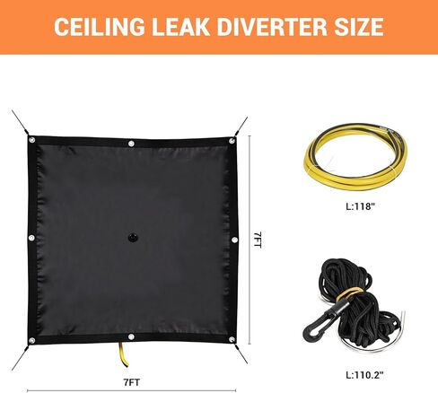 Ceiling Leak Diverter Tarp, Heavy Duty Tarp Waterproof with Drain Hose, Designed for Roof Drip and Rain Collection, Water Leak Diverter for Ceiling and Roof Protection,3x3 ft in Saudi Arabia
