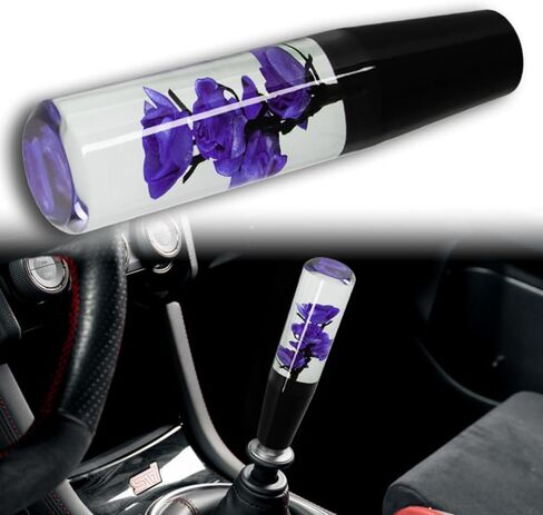 W-POWER Universal 20 سم JDM زهور حقيقية شفافة متينة من الأكريليك مقبض ناقل الحركة اليدوي للسيارة، 5 6 سرعات للمركبات الأوتوماتيكية اليدوية مع محولات (زهرة أرجوانية) in Saudi Arabia