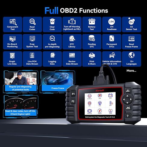 iCarsoft LR V3.0 2026 إصدار ماسح ضوئي obd2 ثنائي الاتجاه لمعظم أجهزة Land Rover/Jaguar من 1996-2023 أنظمة كاملة 37 أداة مسح تشخيصية للخدمة، قارئ رمز بيانات السيارة مع تحديث مجاني مدى الحياة in Saudi Arabia