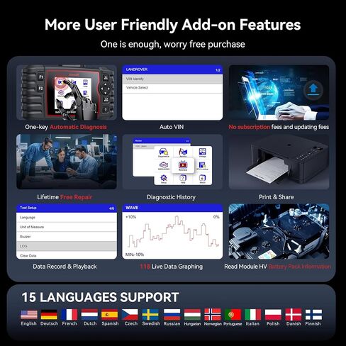 iCarsoft LR V3.0 2026 إصدار ماسح ضوئي obd2 ثنائي الاتجاه لمعظم أجهزة Land Rover/Jaguar من 1996-2023 أنظمة كاملة 37 أداة مسح تشخيصية للخدمة، قارئ رمز بيانات السيارة مع تحديث مجاني مدى الحياة in Saudi Arabia