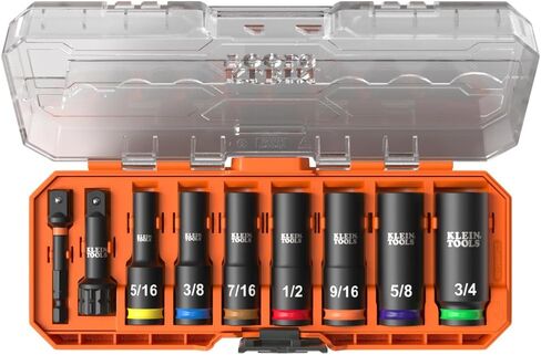 Klein Tools 65121IMPCT KNECT Deep-Well 3/8-Inch Drive Impact Socket Set, SAE and Metric, 23-Piece Tool Set, Impact Driver Adapter, Multi-Purpose Wrench Adapter, Color-Coded, MODbox Socket Organizer in Kuwait