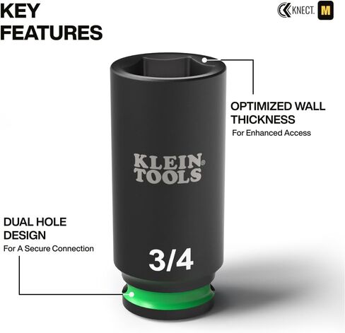 Klein Tools 65121IMPCT KNECT Deep-Well 3/8-Inch Drive Impact Socket Set, SAE and Metric, 23-Piece Tool Set, Impact Driver Adapter, Multi-Purpose Wrench Adapter, Color-Coded, MODbox Socket Organizer in Kuwait