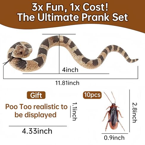 12 PCS Pranks for Adults Fake Snake Cockroaches Poo Kit,Pretty Realistic Creepy Creepy Scary Stuff Suitable for Outdoor, Home，and Office Pranks Gifts for Halloween Games Christmas Daily Life in Saudi Arabia