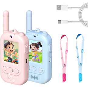 Video walkie talkies for Kids，Handheld 2 Pack Walkie talkies for Kids，Rechargeable Video walkie talkies， Indoor Outdoor Toys for Family Games, Outside, Camping,for Boys Girls Ages 3-12 (Blue/Pink). in Saudi Arabia