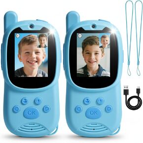 أجهزة اتصال لاسلكية للفيديو للأطفال، 2 حزمة من أجهزة الاتصال اللاسلكي للأطفال القابلة لإعادة الشحن يمكن إرسال رسالة، هدايا عيد الميلاد للأطفال من سن 3 إلى 12 عامًا، لعبة طفل صغير محمولة لعمر 4 5 6 7 8 9 سنوات (أزرق) in Kuwait