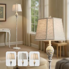 65'' Rustic Floor Lamp for Living Room with 2 Light Sources, Hollow Out Nightlight Resin Farmhouse Tall Standing Lamp for Bedroom Office Corner, Bulb Included (Wash White) in Saudi Arabia