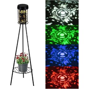Solar Floor Lamps Outdoor RGB Butterfly Projection Metal Cordless Floor Lamp with Plant Stand,42.48 Inch Waterproof Decorative Garden,Patio,Porch,Yard,Path,Black,2 Pack in Saudi Arabia