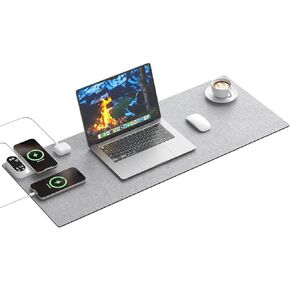 Heated Desk Pad with 3-in-1 Charging (15W Wireless + Type-C + USB-A), Large 31.5" x 13" Waterproof Keyboard Mat, 10-Second Fast Heating, Auto-Stop 2–6H, for Office & Home in Kuwait